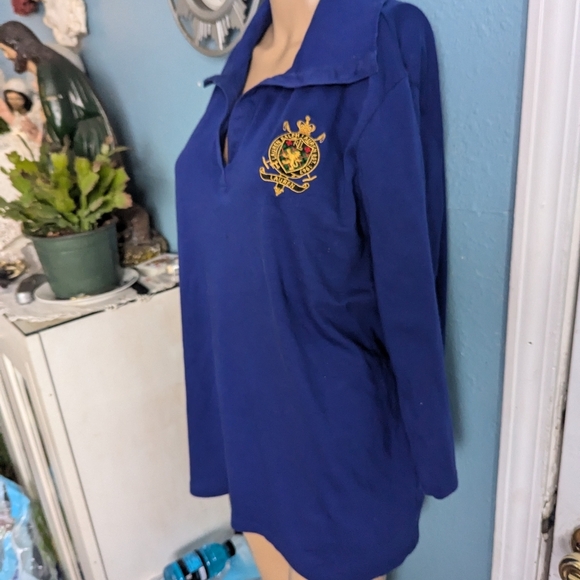 Blue Long Sleeve Polo Shirt with Embroidered Crest - Picture 4 of 7